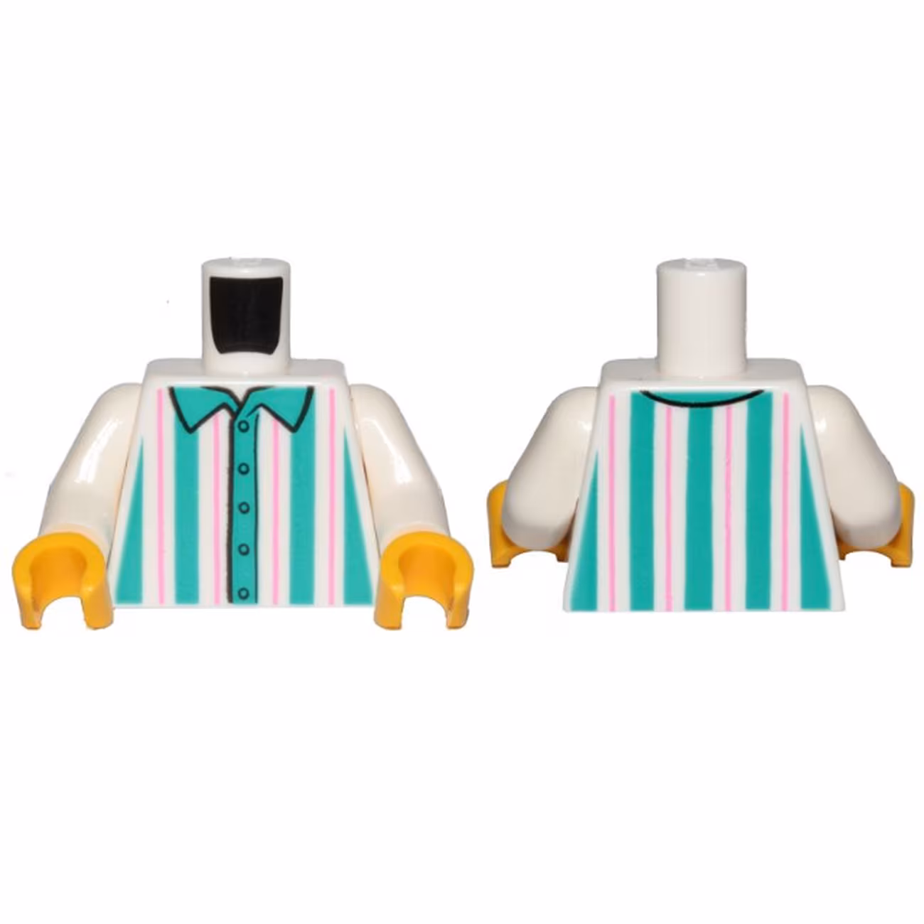 Torso Shirt with Dark Turquoise and Dark Pink Vertical Stripes Pattern / White Arms / Yellow Hands Torso Shirt with Dark Turquoise and Dark Pink Vertical Stripes Pattern / White Arms / Yellow Hands