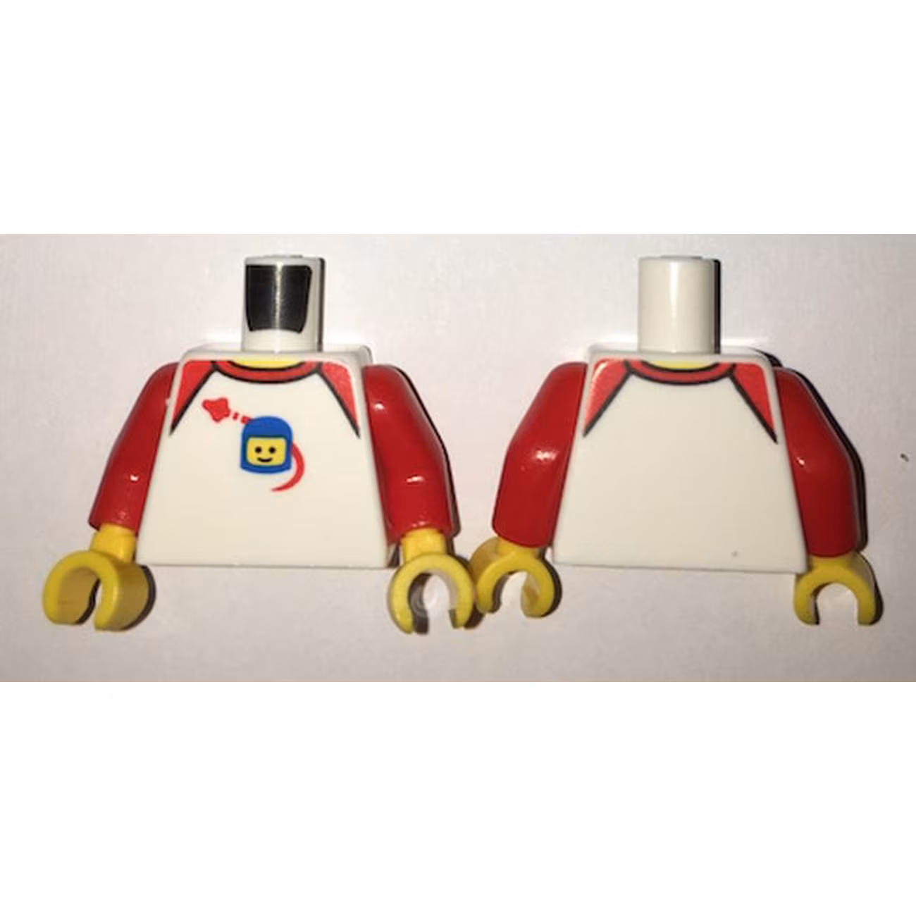 Torso Shirt with Red Collar and Shoulders, Spaceship Orbiting Classic Space Helmet Pattern / Red Arms / Yellow Hands Torso Shirt with Red Collar and Shoulders, Spaceship Orbiting Classic Space Helmet Pattern / Red Arms / Yellow Hands