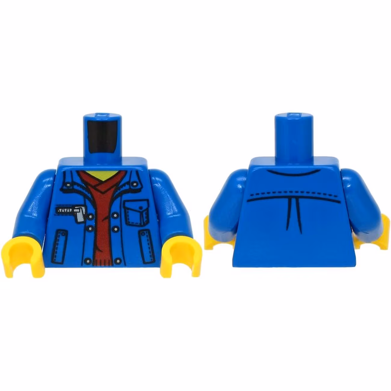 Torso Jacket with Pockets over Dark Red V-Neck Sweater Pattern / Blue Arms / Yellow Hands Torso Jacket with Pockets over Dark Red V-Neck Sweater Pattern / Blue Arms / Yellow Hands