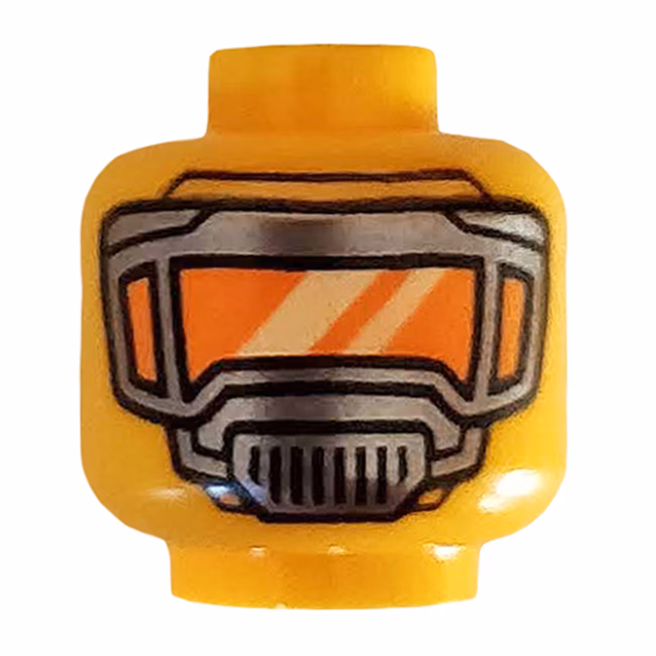 Minifigure, Head Pearl Dark Gray Mask with Orange Visor Pattern - Hollow Stud Minifigure, Head Pearl Dark Gray Mask with Orange Visor Pattern - Hollow Stud