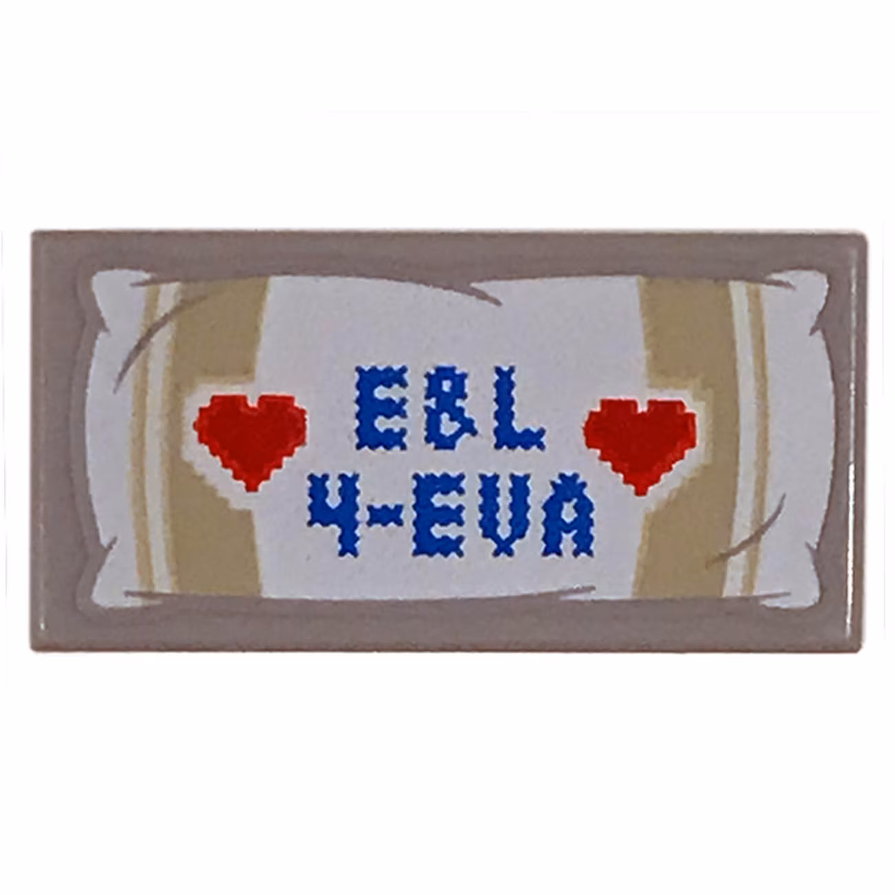 Tile 1 x 2 with Groove with 'E&L 4-EVA' with Red Hearts Pattern Tile 1 x 2 with Groove with 'E&L 4-EVA' with Red Hearts Pattern