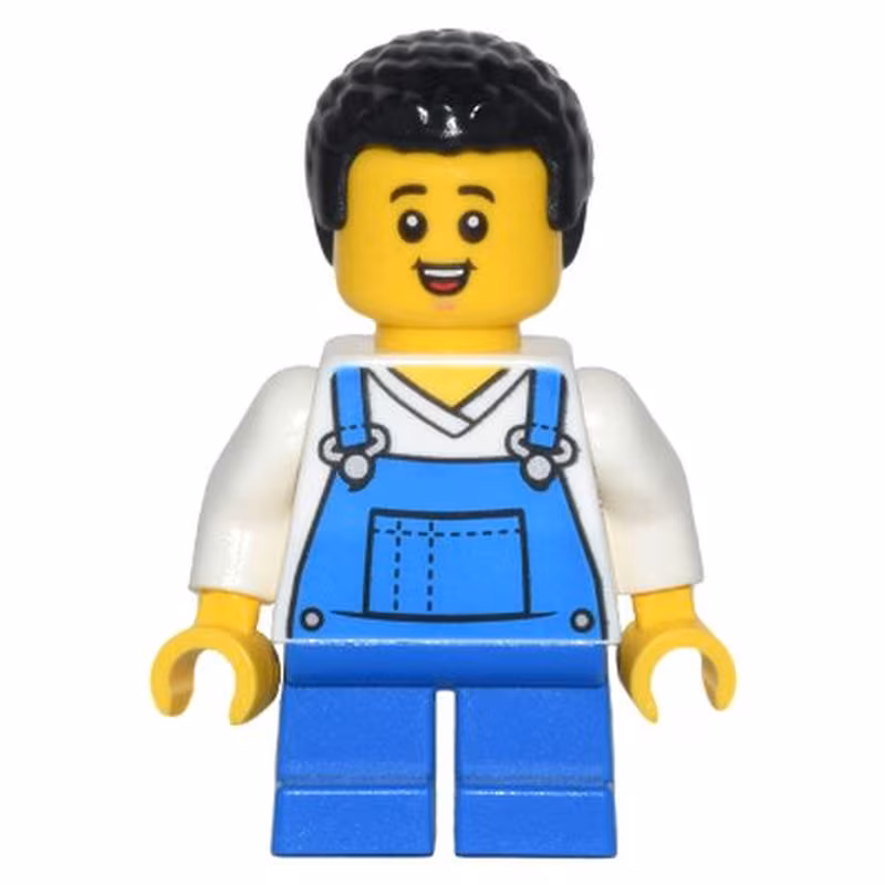 Child - Boy, Blue Overalls over V-Neck Shirt, Blue Short Legs, Black Coiled Hair, Freckles