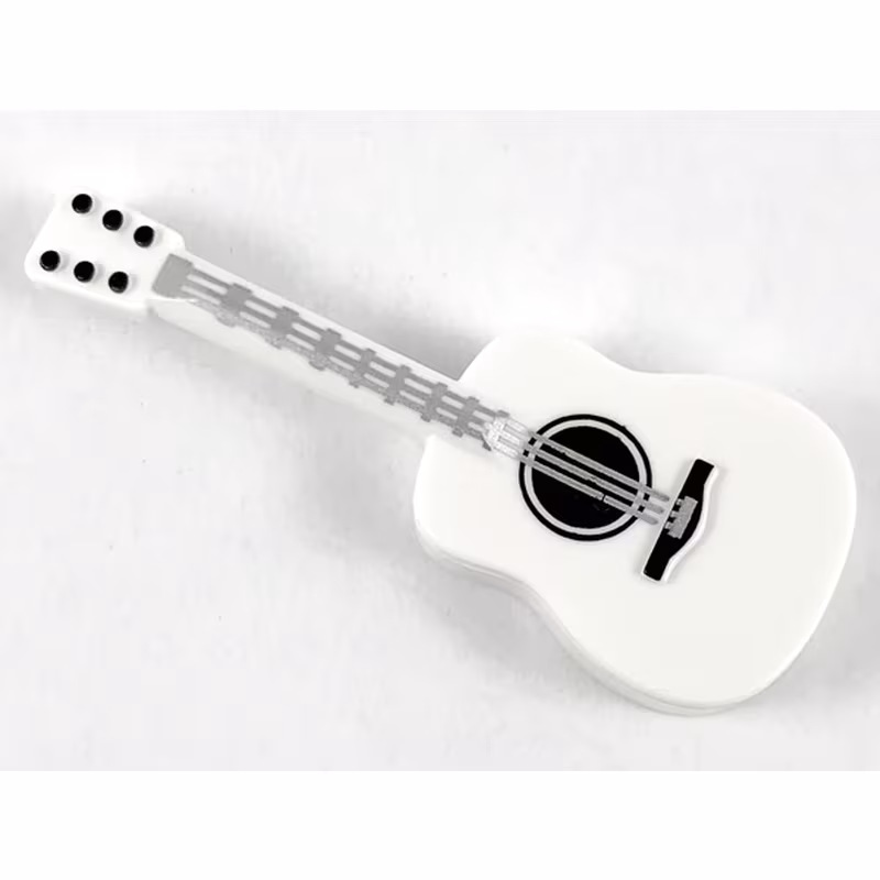 Minifigure, Utensil Musical Instrument, Guitar Acoustic with Silver Strings and Black Tuning Knobs Pattern Minifigure, Utensil Musical Instrument, Guitar Acoustic with Silver Strings and Black Tuning Knobs Pattern