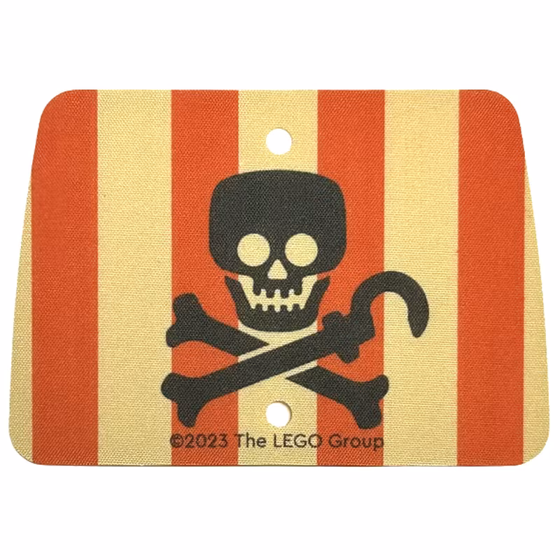 Cloth Sail Rectangle with 2 Holes with Red Vertical Stripes, Black Skull and Crossbones with Hook Pattern