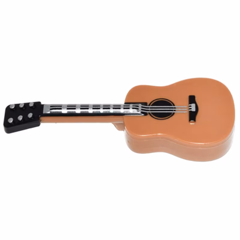 Minifigure, Utensil Musical Instrument, Guitar Acoustic with Black Neck and Silver Strings and Tuning Knobs Pattern Minifigure, Utensil Musical Instrument, Guitar Acoustic with Black Neck and Silver Strings and Tuning Knobs Pattern