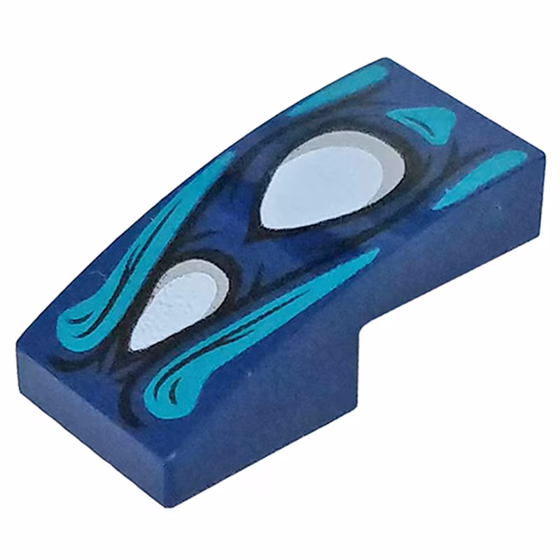 Slope, Curved 2 x 1 x 2/3 with 2 White Eyes, Dark Turquoise Highlights Pattern