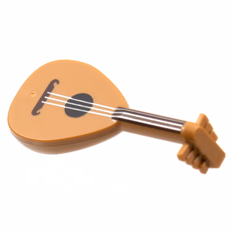 Minifigure, Utensil Musical Instrument, Lute with Dark Brown Neck and Silver Strings Pattern Minifigure, Utensil Musical Instrument, Lute with Dark Brown Neck and Silver Strings Pattern