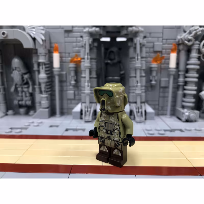 Clone Scout Trooper, 41st Elite Corps (Phase 2) - Kashyyyk Camouflage, Dark Tan Markings on Legs, Scowl