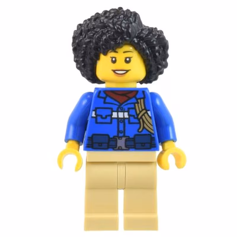Wildlife Rescue Ranger - Female, Blue Shirt with 'RESCUE' on Back, Tan Legs, Black Coiled Hair (Maya) Wildlife Rescue Ranger - Female, Blue Shirt with 'RESCUE' on Back, Tan Legs, Black Coiled Hair (Maya)