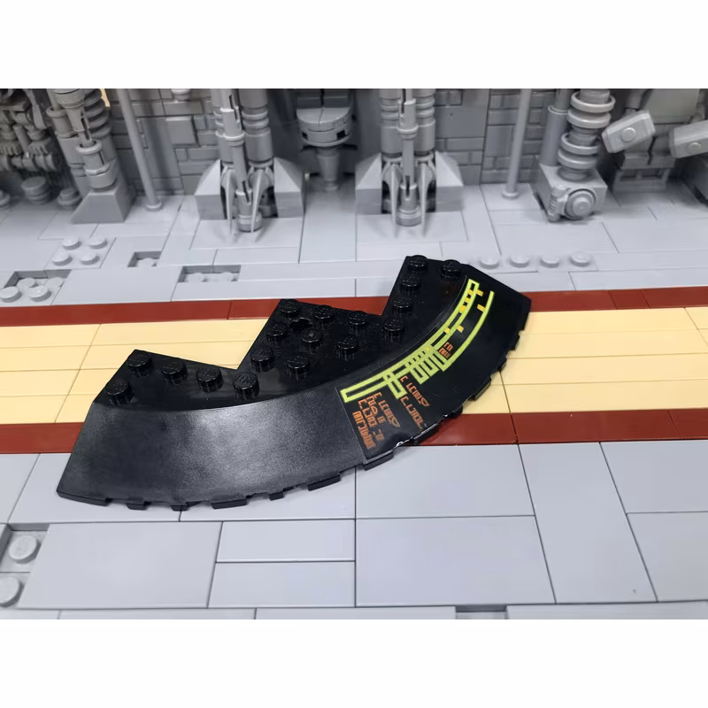 Brick, Round Corner 10 x 10 with Slope 33 Edge, Axle Hole, Facet Cutout with Light Bars and Alien Characters Pattern Model Right (Sticker) - Set 7691 Brick, Round Corner 10 x 10 with Slope 33 Edge, Axle Hole, Facet Cutout with Light Bars and Alien Characters Pattern Model Right (Sticker) - Set 7691