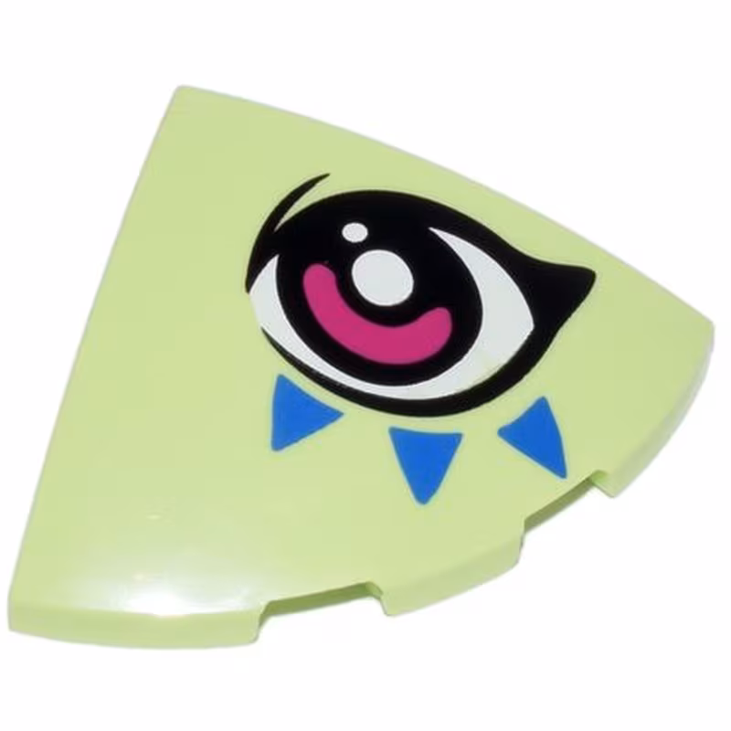 Slope, Curved 3 x 3 Corner Round with Magenta, Black and White Eye and Blue Triangles Pattern Model Left Side