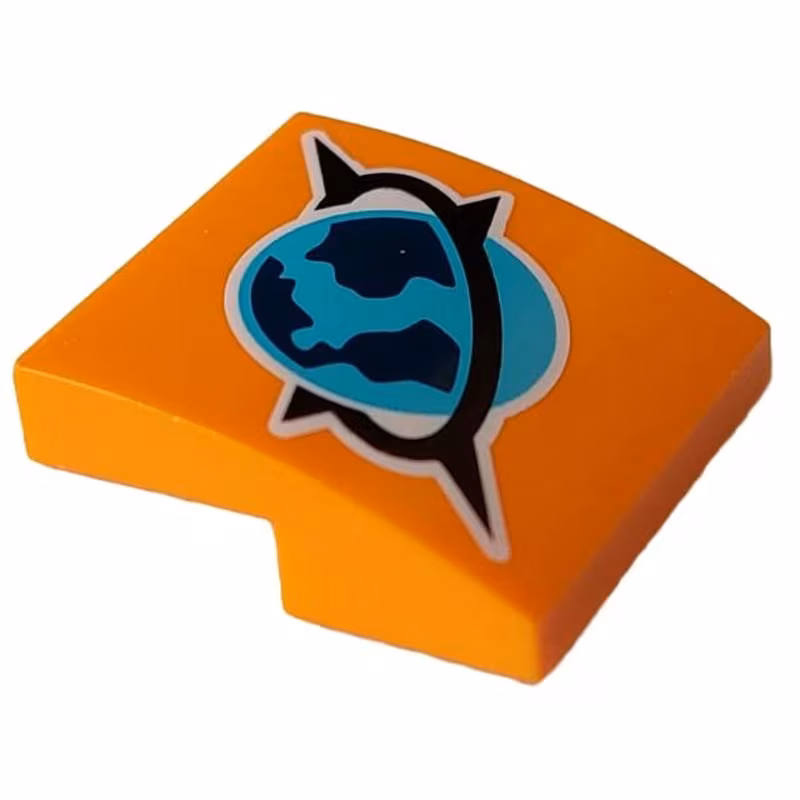 Slope, Curved 2 x 2 x 2/3 with Medium Azure, Dark Blue and Black Arctic Explorer Logo with White Outline Pattern