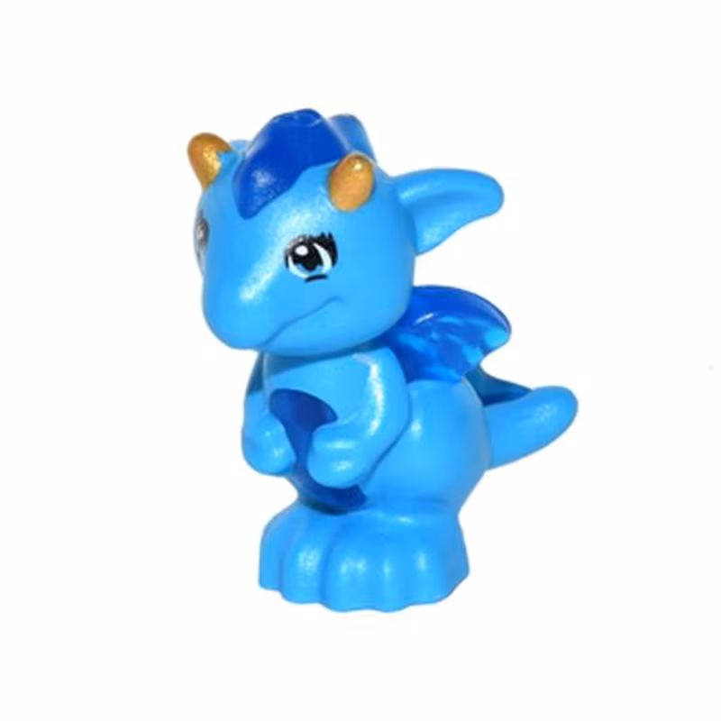 Dragon, Elves, Baby with Molded Trans-Dark Blue Stomach, Spines, and Wings and Printed Gold Horns Pattern (Rayne) Dragon, Elves, Baby with Molded Trans-Dark Blue Stomach, Spines, and Wings and Printed Gold Horns Pattern (Rayne)