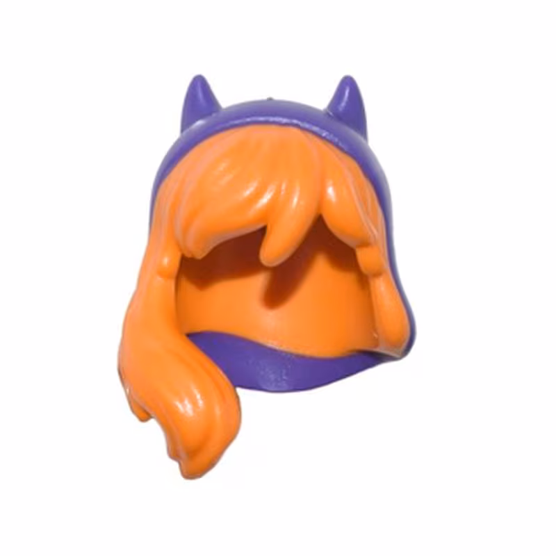 Mini Doll, Hair Combo, Dark Purple Hood with Pointed Ears and Long Wavy Hair Falling over Shoulder with Bangs Pattern Mini Doll, Hair Combo, Dark Purple Hood with Pointed Ears and Long Wavy Hair Falling over Shoulder with Bangs Pattern