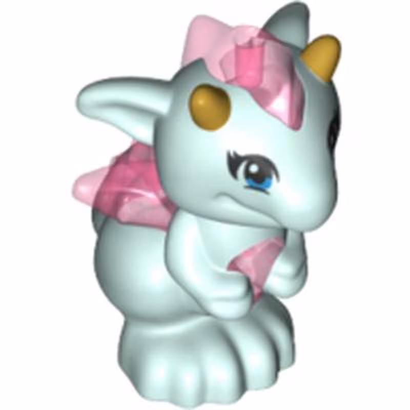 Dragon, Elves, Baby with Molded Trans-Dark Pink Stomach, Spines, and Wings and Printed Gold Horns Pattern (Lula) Dragon, Elves, Baby with Molded Trans-Dark Pink Stomach, Spines, and Wings and Printed Gold Horns Pattern (Lula)