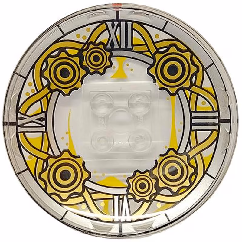 Dish 6 x 6 Inverted (Radar) - Solid Studs with Clock Face with Silver Roman Numerals, Gold Curved Lines and Gears Pattern Dish 6 x 6 Inverted (Radar) - Solid Studs with Clock Face with Silver Roman Numerals, Gold Curved Lines and Gears Pattern