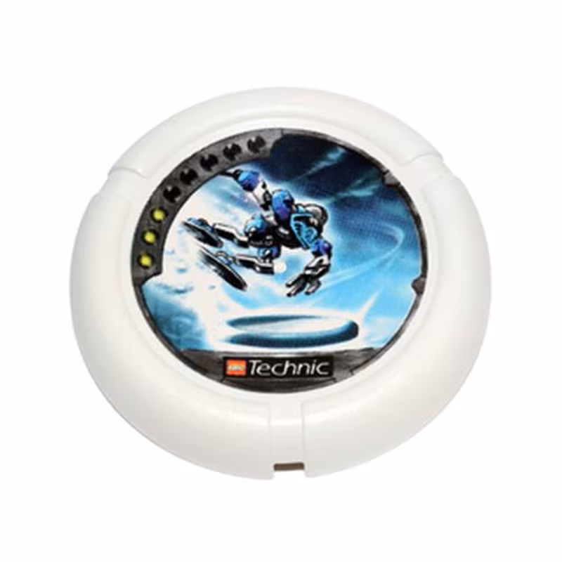 Throwing Disk with Throwbot Ski / Slizer Ice 3 Pips, LEGO Technic Logo, and Robot Throwing Disk Pattern Throwing Disk with Throwbot Ski / Slizer Ice 3 Pips, LEGO Technic Logo, and Robot Throwing Disk Pattern