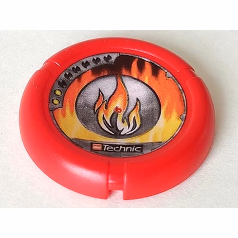 Throwing Disk with Throwbot Torch / Slizer Fire 2 Pips, LEGO Technic Logo, and Flames Emblem Pattern Throwing Disk with Throwbot Torch / Slizer Fire 2 Pips, LEGO Technic Logo, and Flames Emblem Pattern