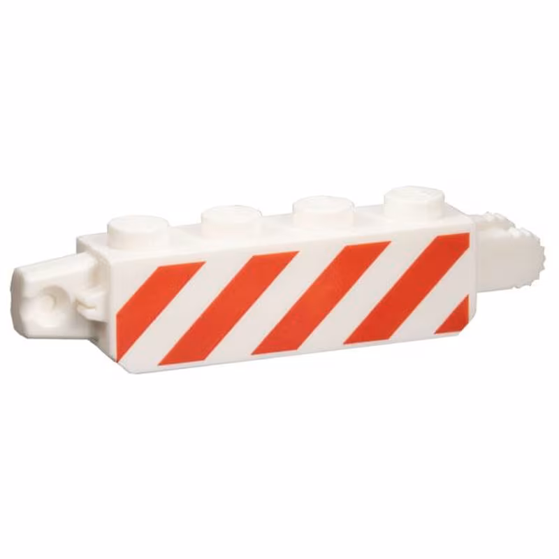 Hinge Brick 1 x 4 Locking, 9 Teeth with Red and White Danger Stripes Pattern on Both Sides