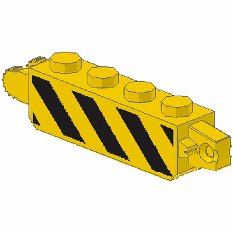 Hinge Brick 1 x 4 Locking, 9 Teeth with Black and Yellow Danger Stripes Pattern on Both Sides