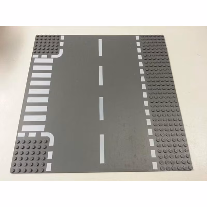 Baseplate, Road 32 x 32 6-Stud T Intersection with White Dashed Lines and Crosswalk Pattern