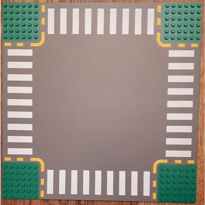 Baseplate, Road 32 x 32 6-Stud Crossroad with Dark Gray Road, Yellow Dashed Lines and Crosswalks Pattern