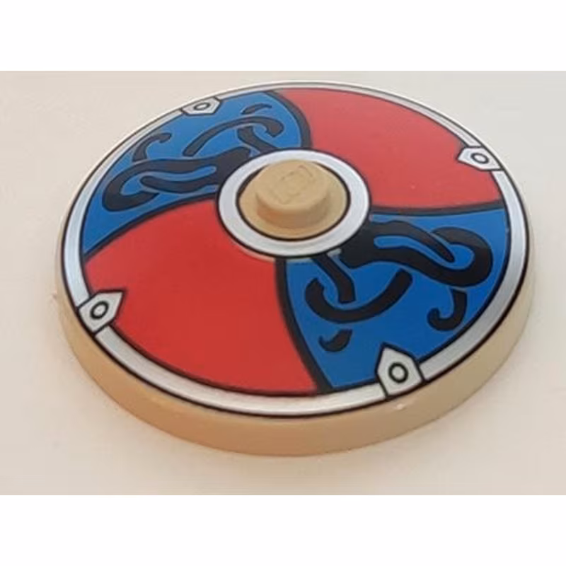 Dish 4 x 4 Inverted (Radar) with Solid Stud with Viking Shield Red / Blue with Black Ornament Pattern