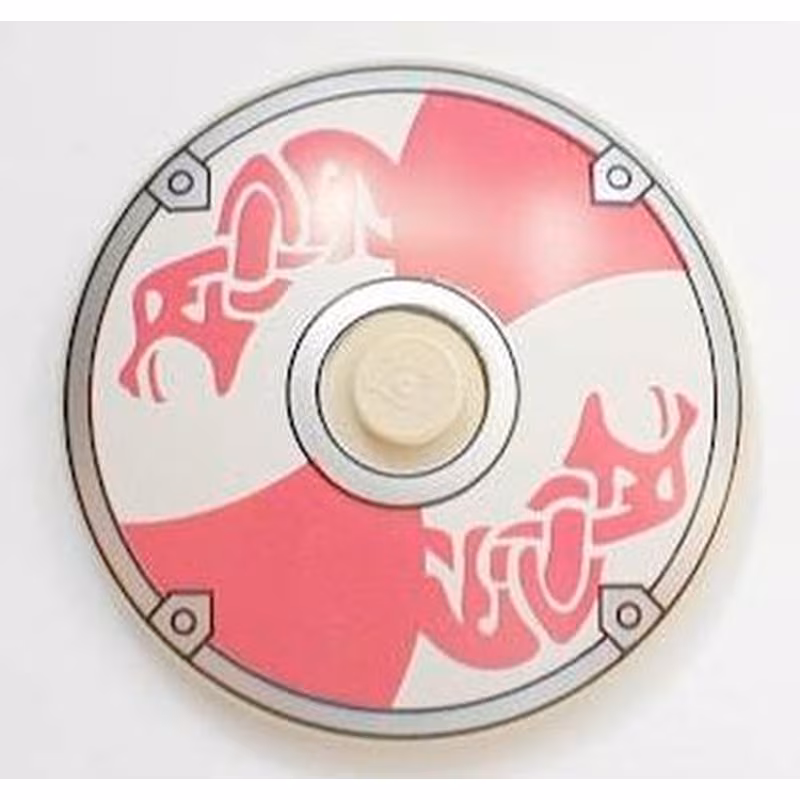 Dish 4 x 4 Inverted (Radar) with Solid Stud with Viking Shield Red / White Sections and Red Serpent Pattern