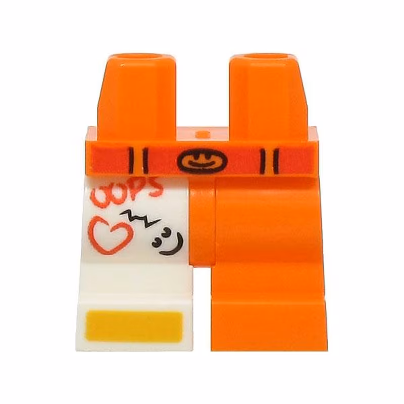 Hips and 1 Orange Medium Left Leg, 1 White Medium Right Leg with Red Belt, 'OOPS' and Heart, Black Smiley Faces, Bright Light Orange Shoe Tip Pattern (BAM)