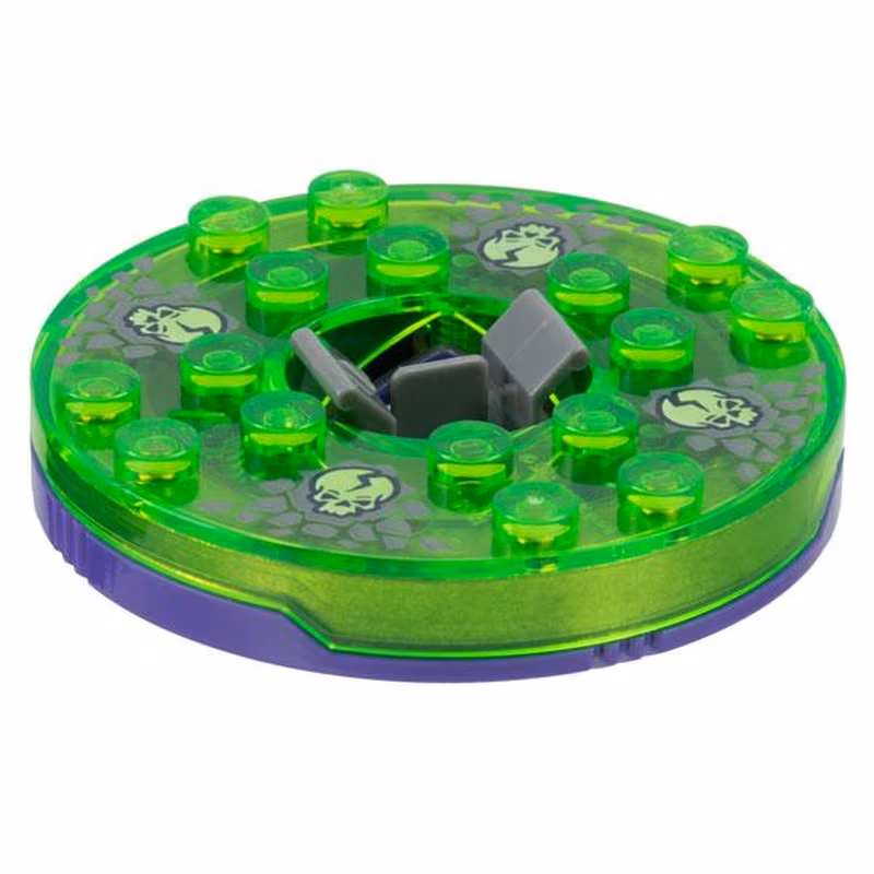 Turntable 6 x 6 x 1 1/3 Round Base with Trans-Bright Green Top and Glow In Dark Skulls on Dark Bluish Gray Pattern (Ninjago Spinner)