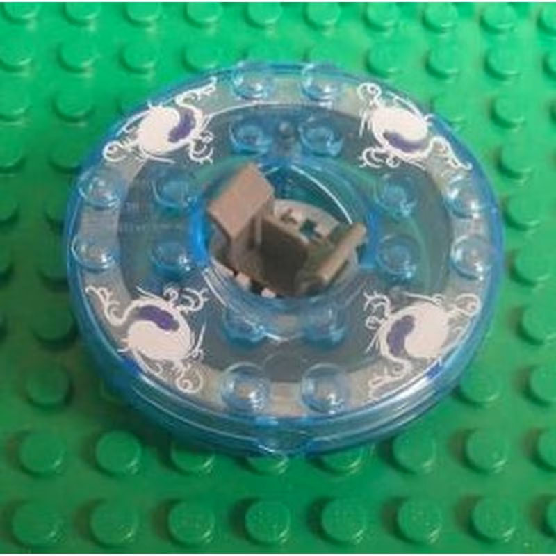 Turntable 6 x 6 x 1 1/3 Round Base with Trans-Medium Blue Top and White and Purple Pattern (Ninjago Spinner)