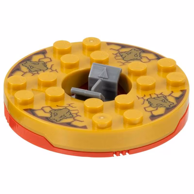 Turntable 6 x 6 x 1 1/3 Round Base with Pearl Gold Top with Gold Faces on Reddish Brown Pattern (Ninjago Spinner)
