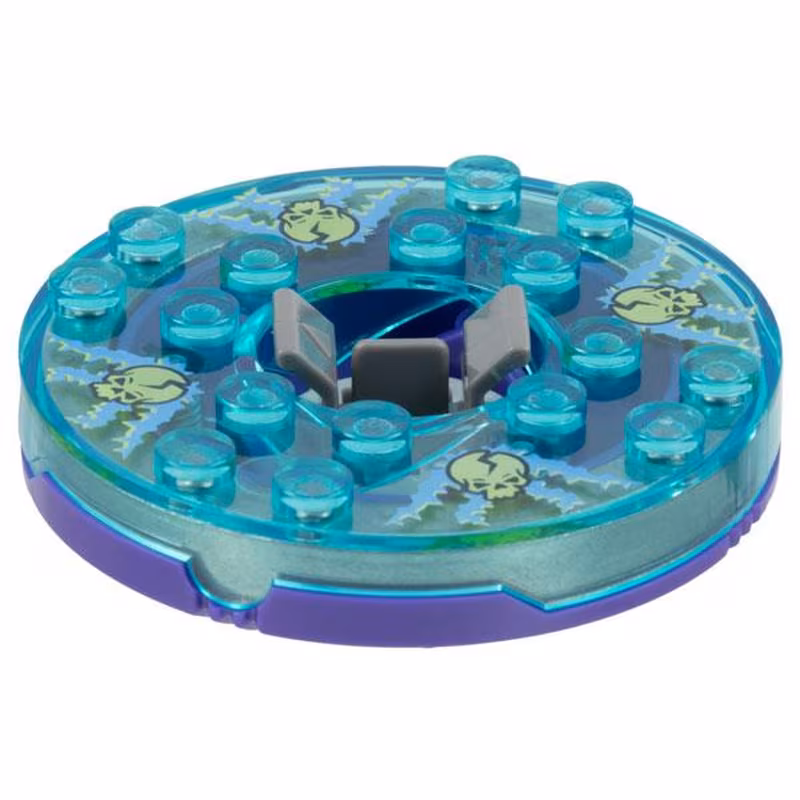 Turntable 6 x 6 x 1 1/3 Round Base with Trans-Light Blue Top and Glow In Dark Skulls on Medium Blue Pattern (Ninjago Spinner)