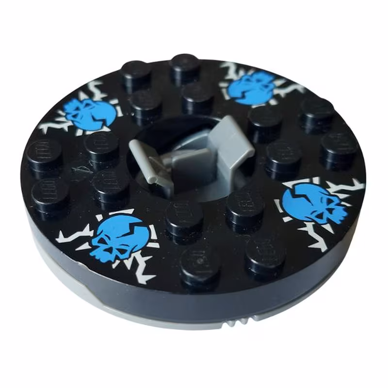 Turntable 6 x 6 x 1 1/3 Round Base with Black Top with Blue Skulls on White Pattern (Ninjago Spinner)