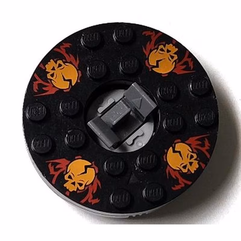 Turntable 6 x 6 x 1 1/3 Round Base with Black Top with Orange Skulls on Red Pattern (Ninjago Spinner)