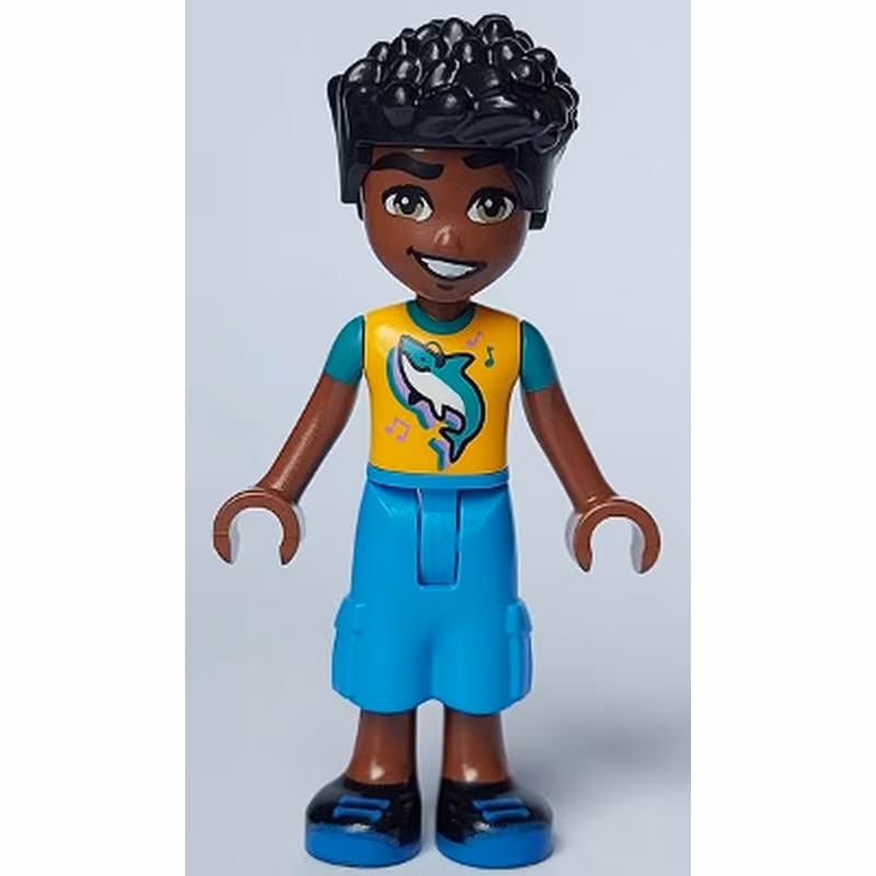 Friends Zac - Bright Light Orange Shirt with Shark, Dark Azure Cropped Trousers, Black Shoes