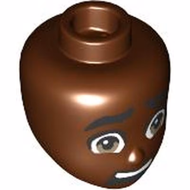 Mini Doll, Head Friends Male with Wavy Black Eyebrows, Dark Tan Eyes, and Scared Open Mouth with Teeth Pattern