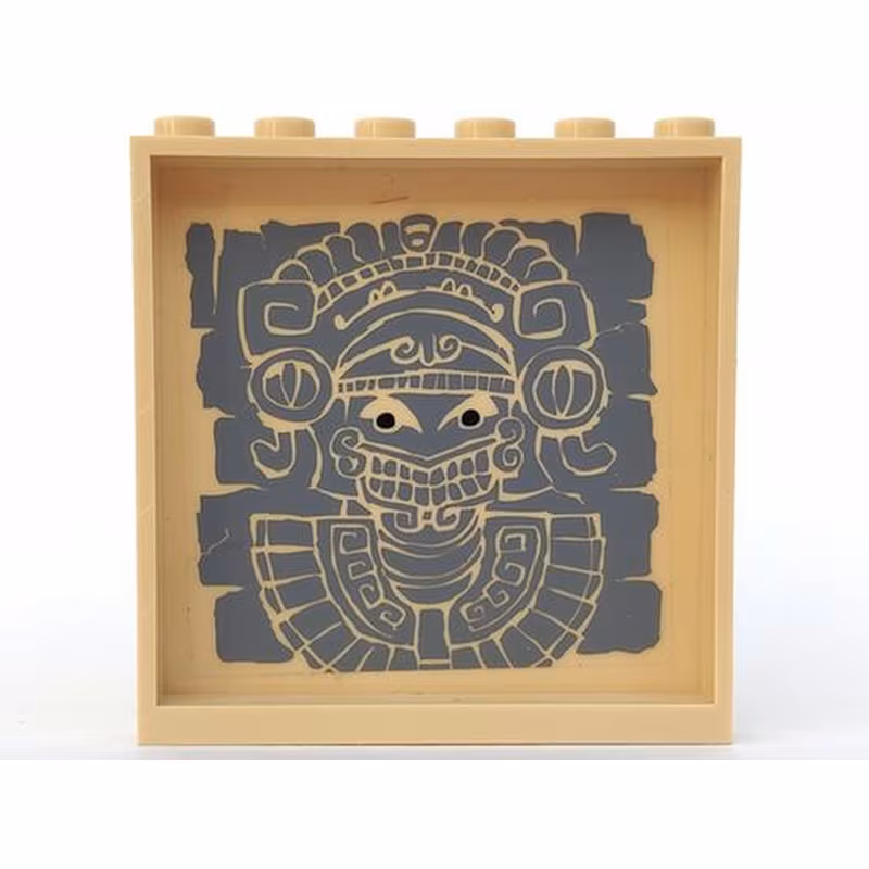Panel 1 x 6 x 5 with Aztec Head with Curved Headdress and Bib Necklace on Dark Bluish Gray Stone Pattern on Inside (Sticker) - Set 7627