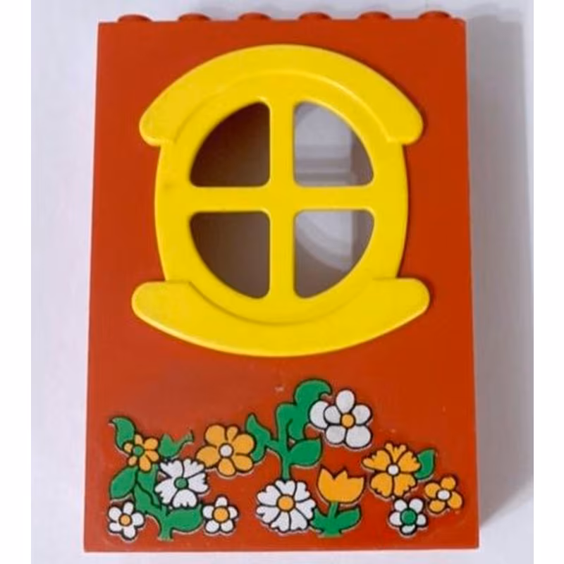 Fabuland Building Wall 2 x 6 x 7 with Round Symmetric Yellow Window with Flowers Pattern (Sticker) - Set 3665 Fabuland Building Wall 2 x 6 x 7 with Round Symmetric Yellow Window with Flowers Pattern (Sticker) - Set 3665
