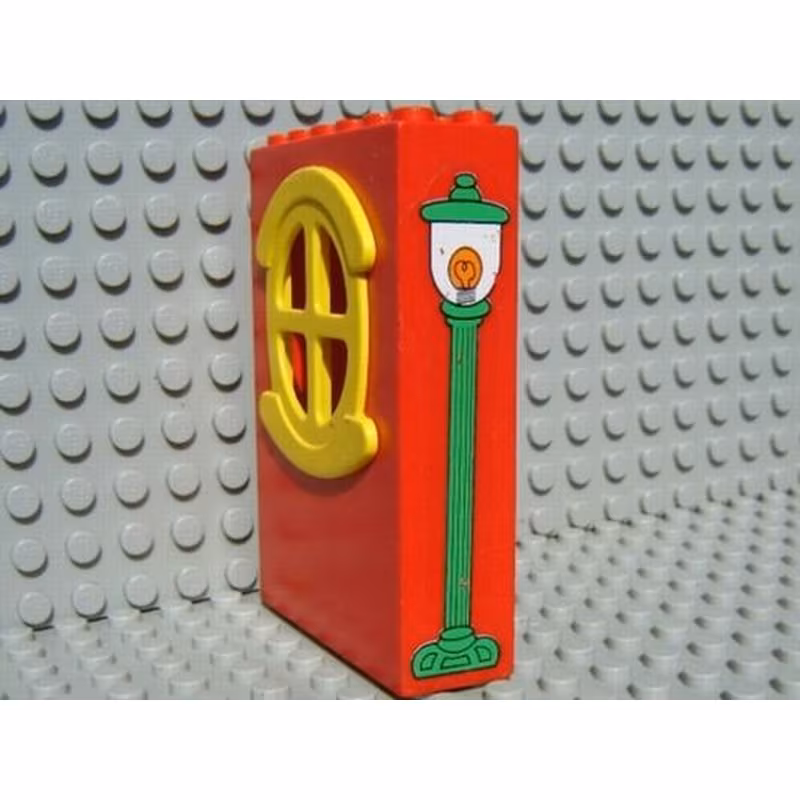Fabuland Building Wall 2 x 6 x 7 with Round Symmetric Yellow Window with Lamp Post Right Pattern (Sticker) - Set 3665 Fabuland Building Wall 2 x 6 x 7 with Round Symmetric Yellow Window with Lamp Post Right Pattern (Sticker) - Set 3665