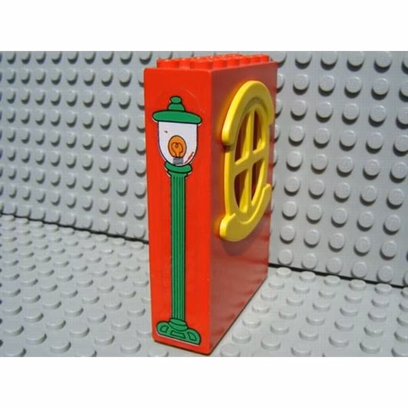 Fabuland Building Wall 2 x 6 x 7 with Round Symmetric Yellow Window with Lamp Post Left Pattern (Sticker) - Set 3665 Fabuland Building Wall 2 x 6 x 7 with Round Symmetric Yellow Window with Lamp Post Left Pattern (Sticker) - Set 3665