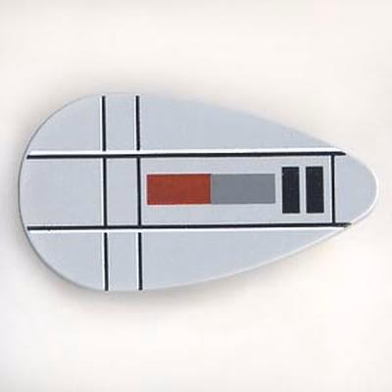 Minifigure, Shield Ovoid with SW Red, Gray, and Black Lines Pattern Minifigure, Shield Ovoid with SW Red, Gray, and Black Lines Pattern