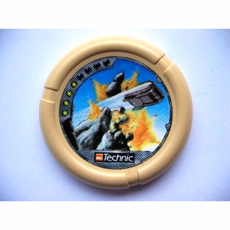 Throwing Disk with Throwbot Granite / Slizer Rock 4 Pips, LEGO Technic Logo, and Flying Box Hitting Rock Pattern Throwing Disk with Throwbot Granite / Slizer Rock 4 Pips, LEGO Technic Logo, and Flying Box Hitting Rock Pattern