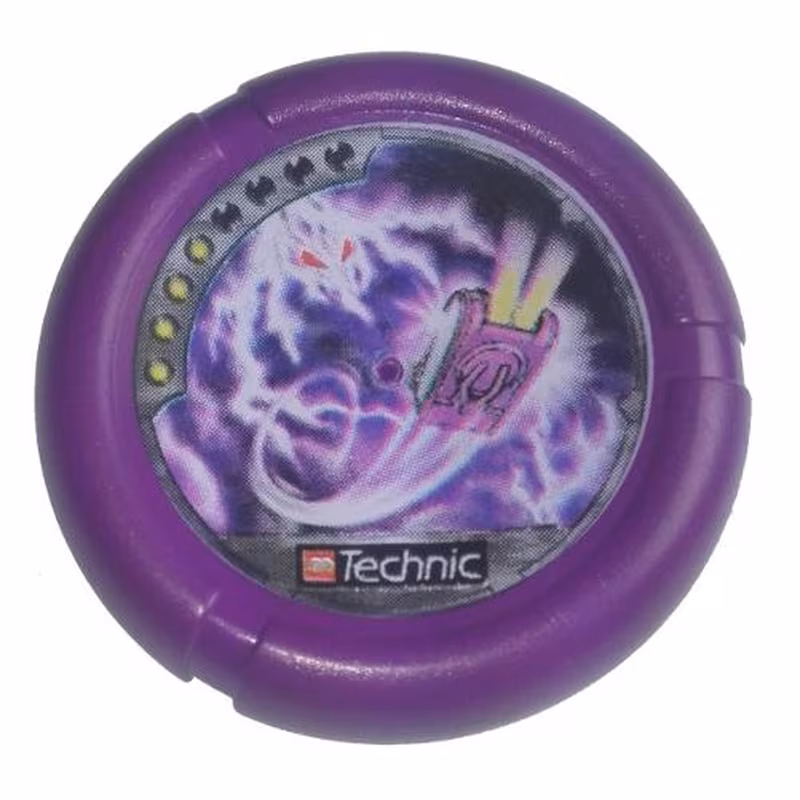 Throwing Disk with Throwbot Electro / Slizer Energy 4 Pips, LEGO Technic Logo, and Flying Box and Lightning Creature Pattern Throwing Disk with Throwbot Electro / Slizer Energy 4 Pips, LEGO Technic Logo, and Flying Box and Lightning Creature Pattern