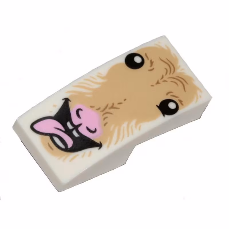 Slope, Curved 2 x 1 x 2/3 Inverted with Tan Fur, Eyes, Open Mouth, Bright Pink Tongue and Nose Pattern (Goat Face)