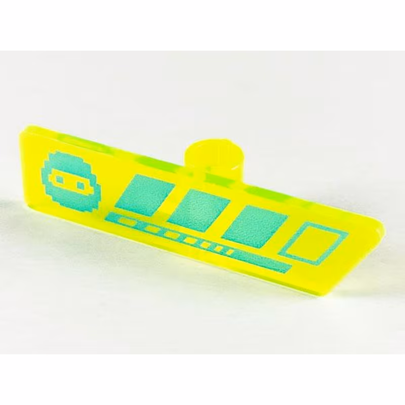 Minifigure, Utensil Gameplayer Label with Pixelated Medium Azure Ninja Head and Broken Stripe / Health Bar Pattern Minifigure, Utensil Gameplayer Label with Pixelated Medium Azure Ninja Head and Broken Stripe / Health Bar Pattern
