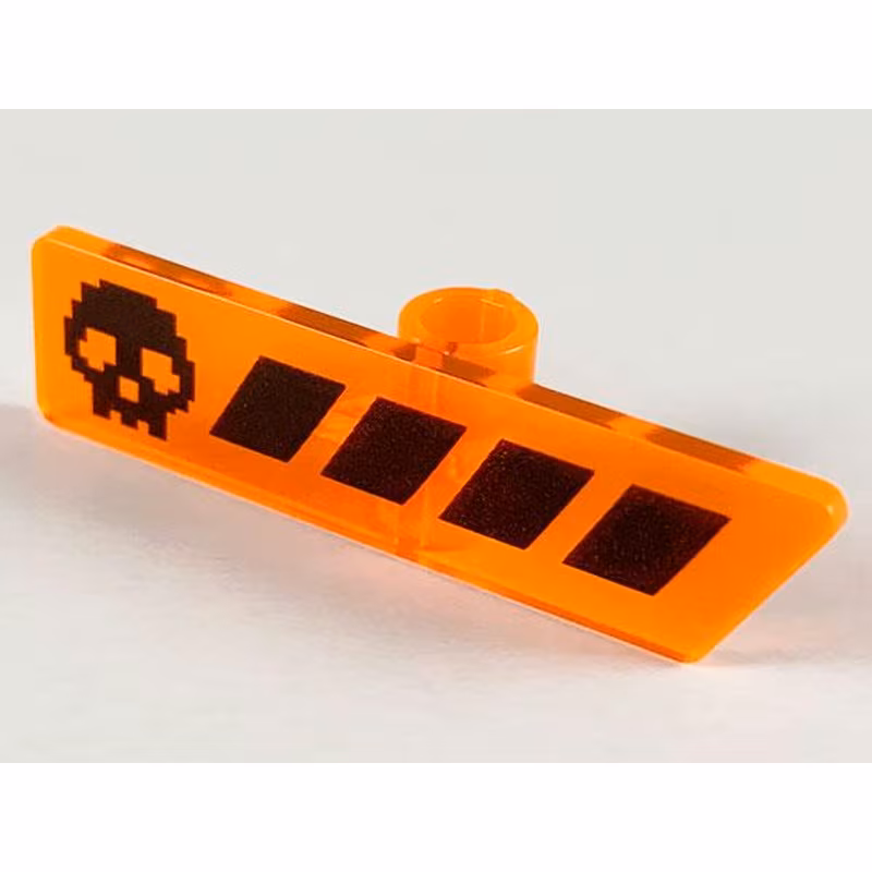 Minifigure, Utensil Gameplayer Label with Pixelated Black Skull and Broken Stripe / Health Bar Pattern