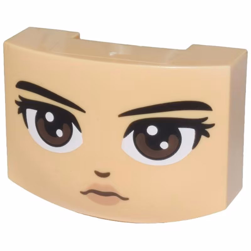 Wedge 3 x 4 x 1 1/3 Triple Curved No Studs with Black Eyebrows, Dark Brown Eyes Looking Straight, Nose and Nougat Lips Pattern (Wednesday Addams Face)