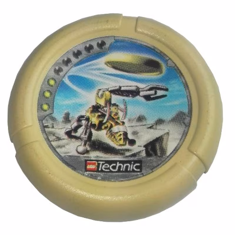 Throwing Disk with Throwbot Granite / Slizer Rock 3 Pips, LEGO Technic Logo, and Robot Throwing Disk Pattern Throwing Disk with Throwbot Granite / Slizer Rock 3 Pips, LEGO Technic Logo, and Robot Throwing Disk Pattern