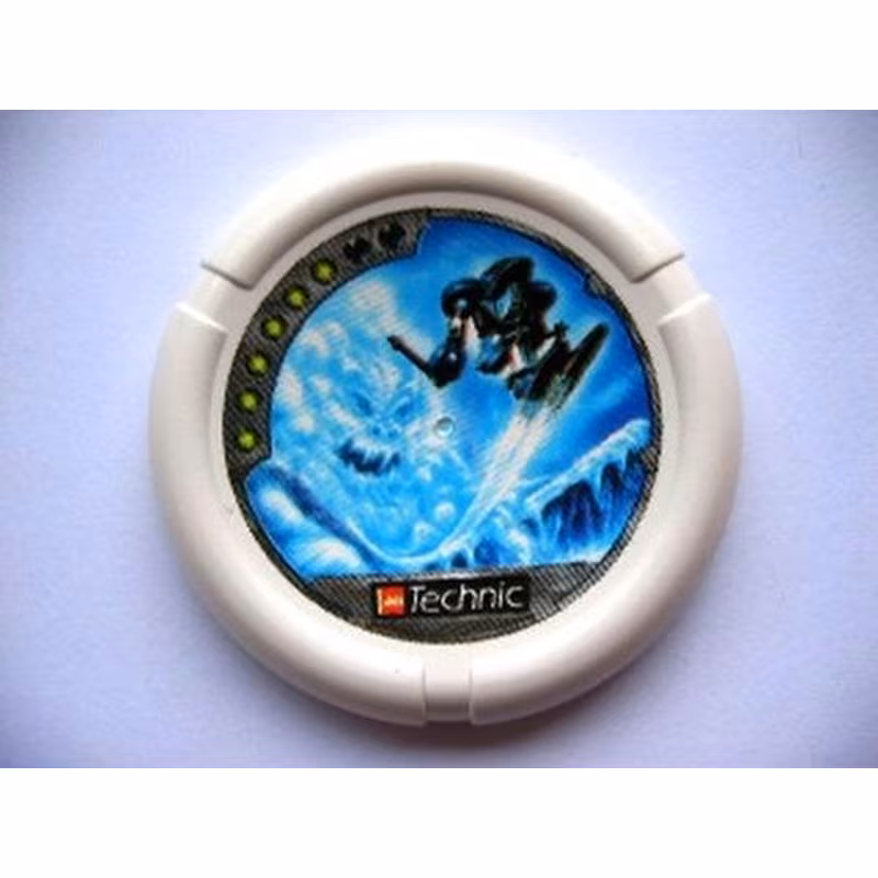 Throwing Disk with Throwbot Ski / Slizer Ice 6 Pips, LEGO Technic Logo, and Robot Fighting Snow Creature Pattern Throwing Disk with Throwbot Ski / Slizer Ice 6 Pips, LEGO Technic Logo, and Robot Fighting Snow Creature Pattern